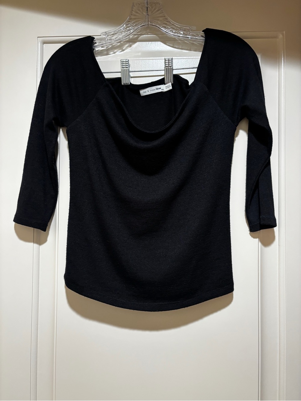 rag & bone Black Scoop Neck 3/4 Sleeve Tee